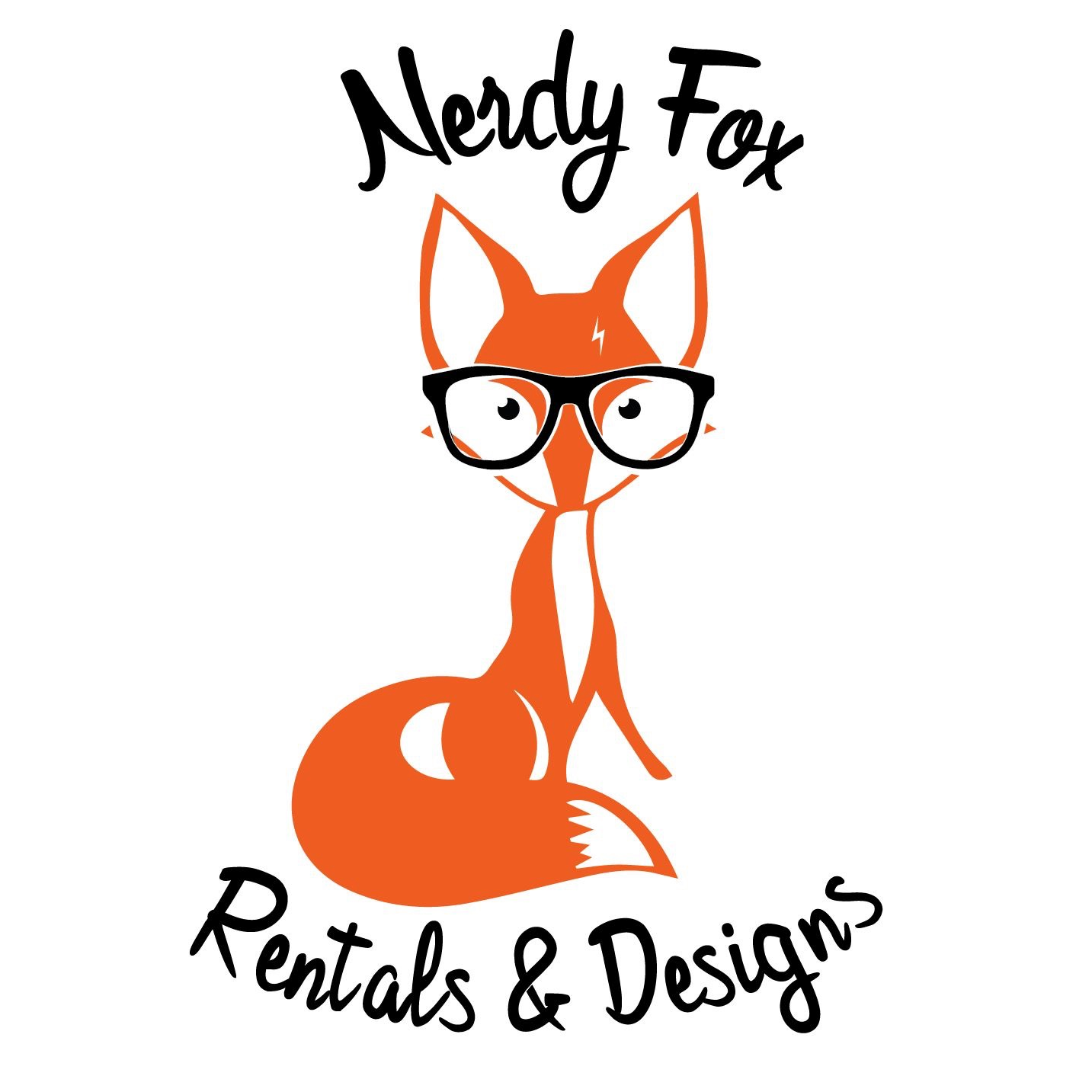 Transparent Nerdy Fox Rentals Square logo image modified by MDN Designs