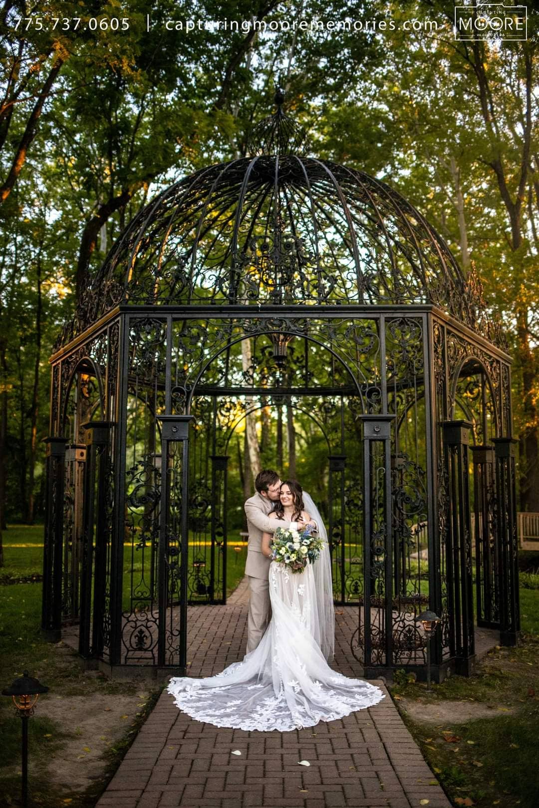 Wedding couple at the bird cage In Carmel Indiana 