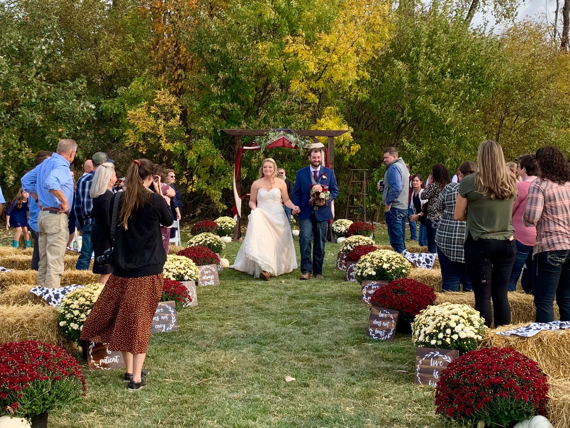 Couple Just Said I DO Outdoors, fall Southern Indiana. DJ Provided sound outdoors