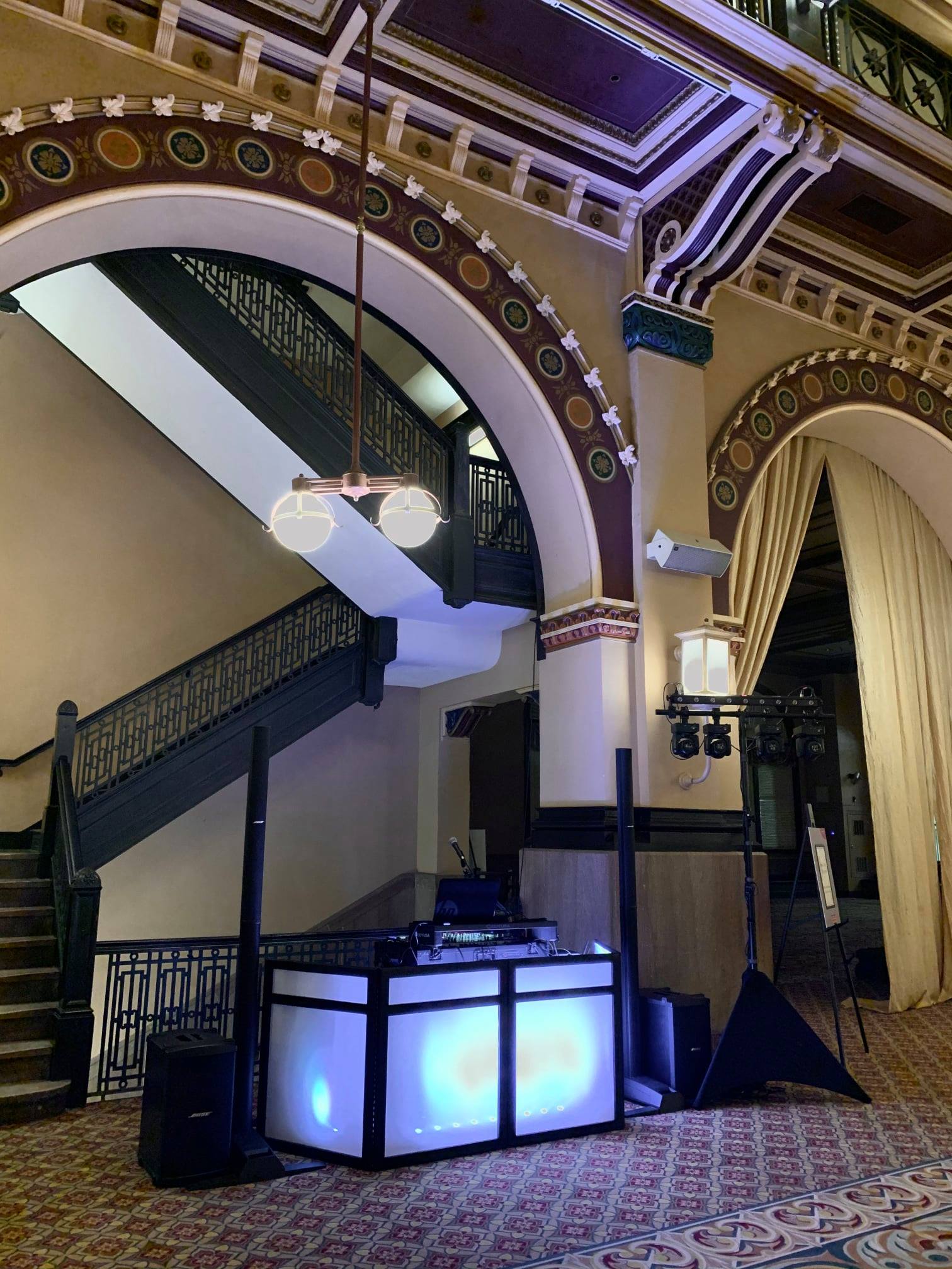 DJ Booth Set Up inside the Crown Plaza Union Station Indianapolis Indiana