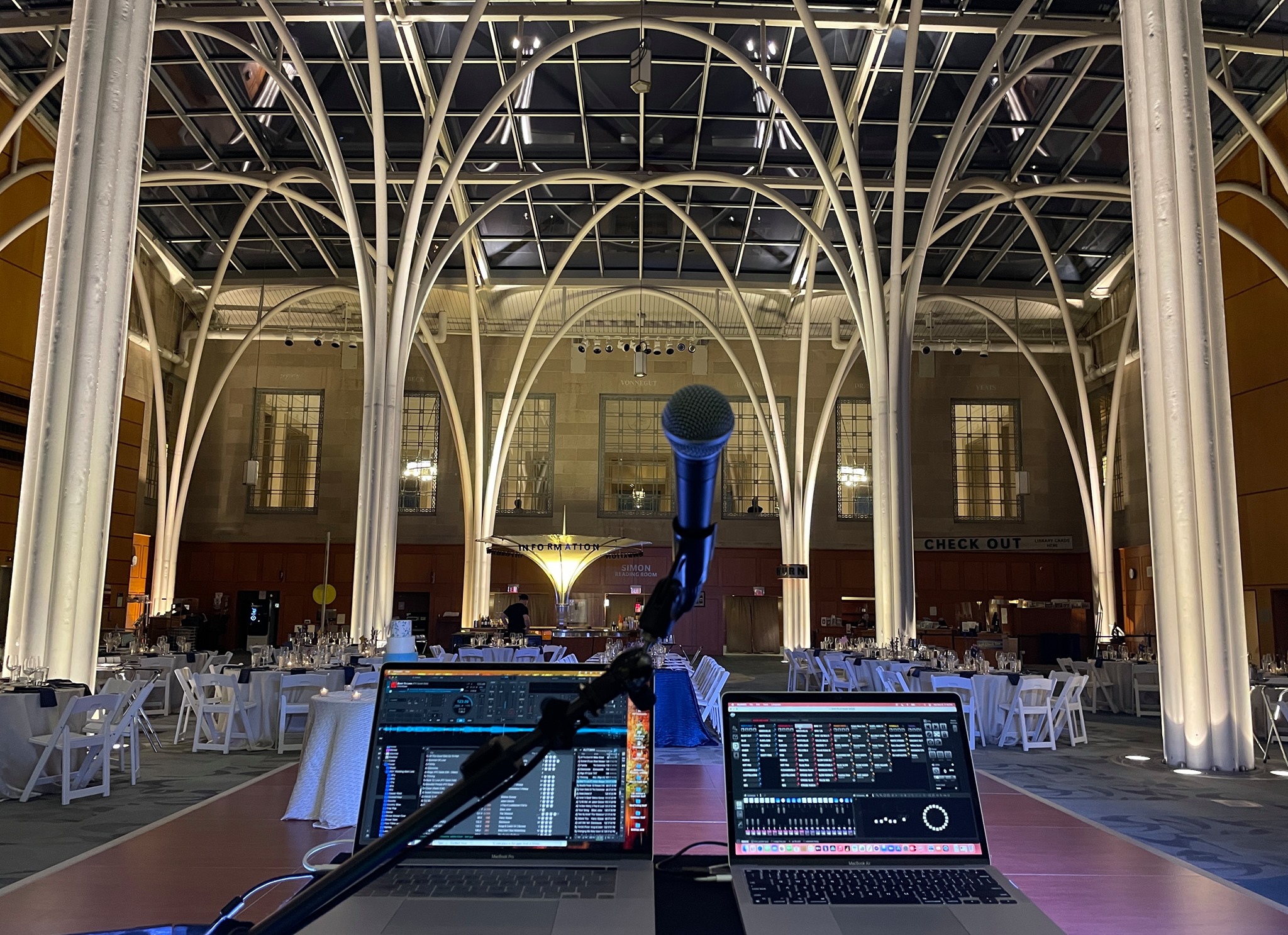 From the DJs view for a wedding reception at the Indianapolis Public Library